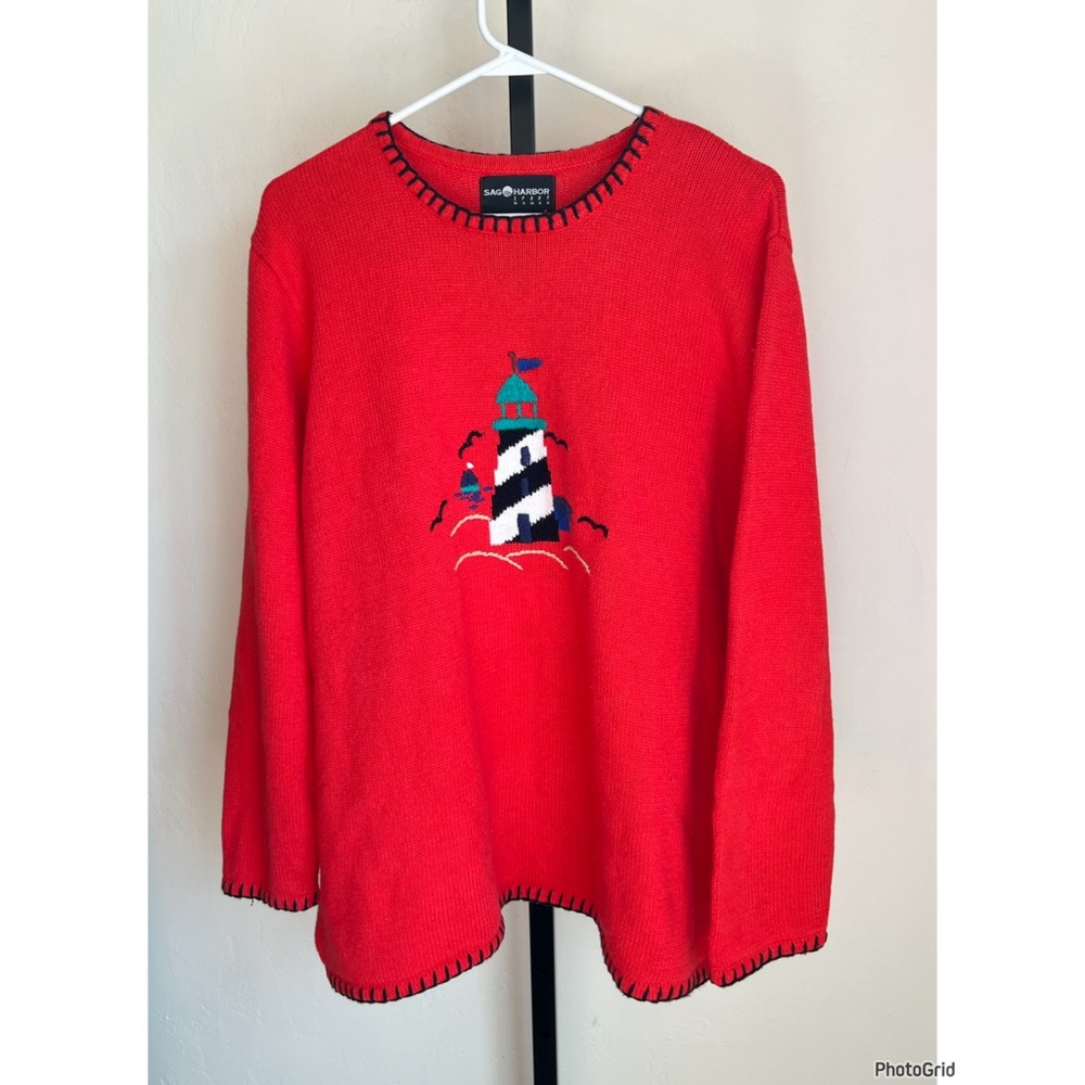 Sag Harbor Red Lighthouse Sweater 1X